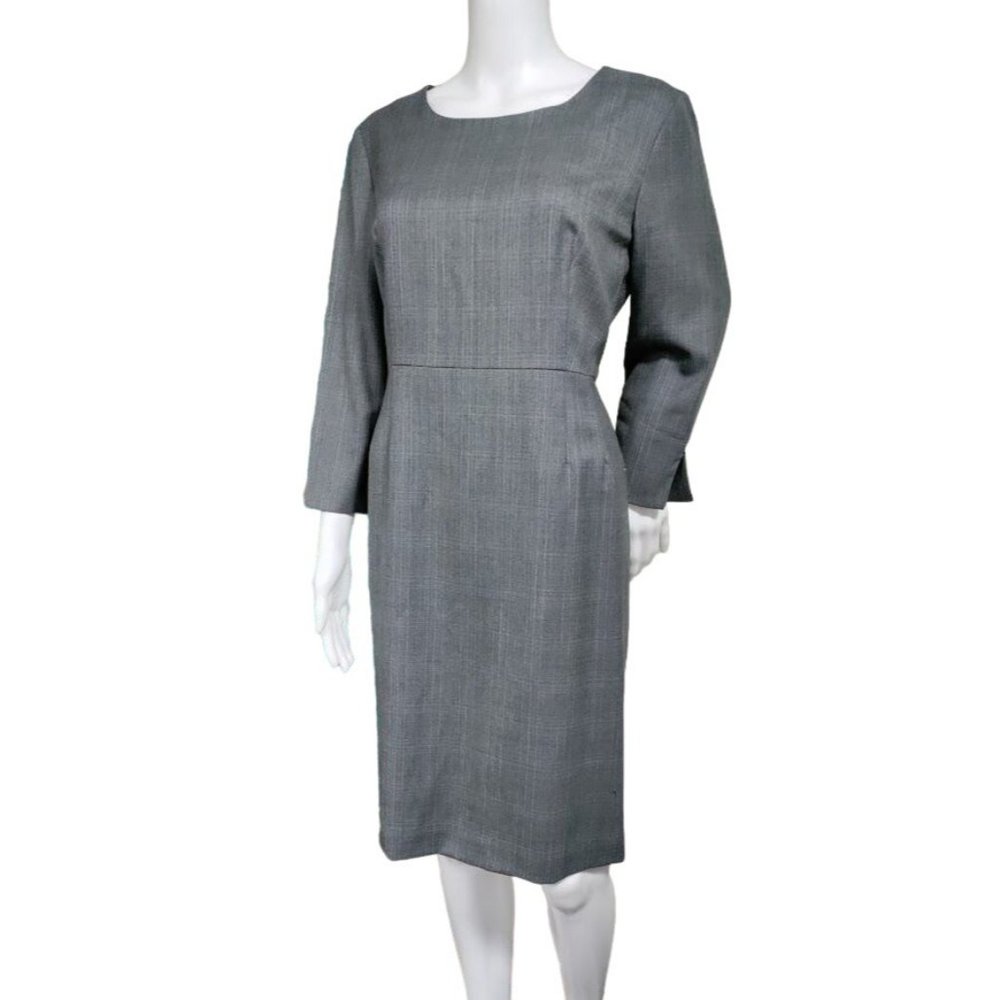 80's Pendleton 100% Wool Black & White Houndstooth Sheath Midi Dress 12 P - Picture 4 of 16